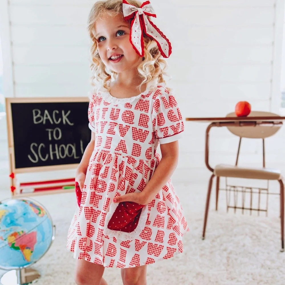 🍎 SweetHoney Alphabet Back-to-School Dress with Matching Bloomers 🍎